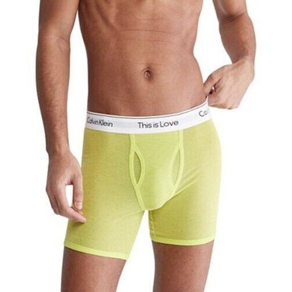 CALVIN KLEIN Mens Medium Yellow Mesh This is Love Boxer Briefs - Picture 1 of 6